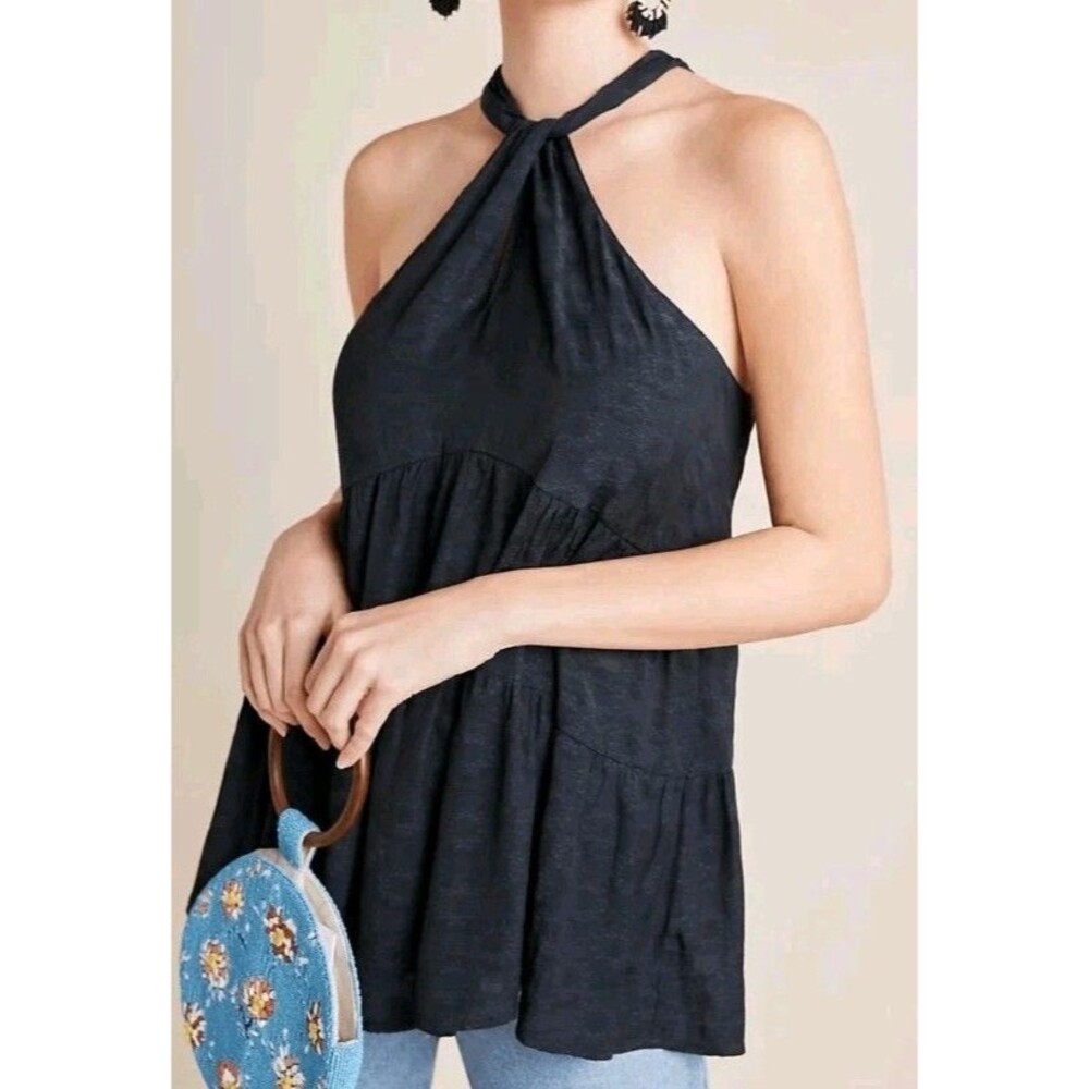 Anthropologie Black Lavinia High Neck Halter Blouse Medium